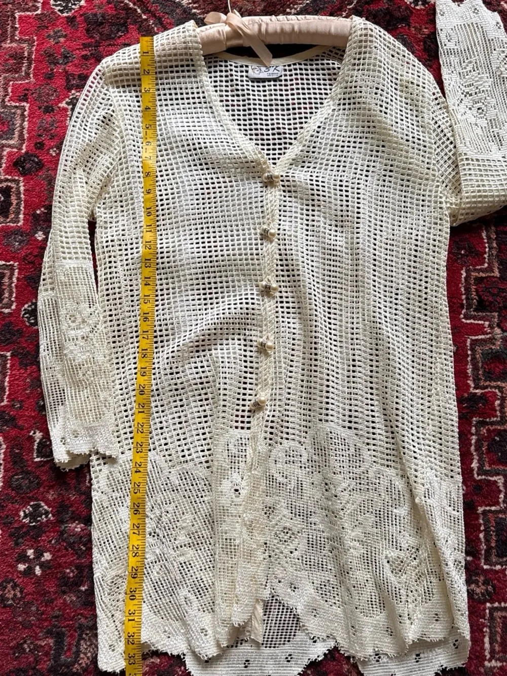 Vintage 80s/90s 3K Fashion Open Knit Lace Cardigan Tunic - Made in USA